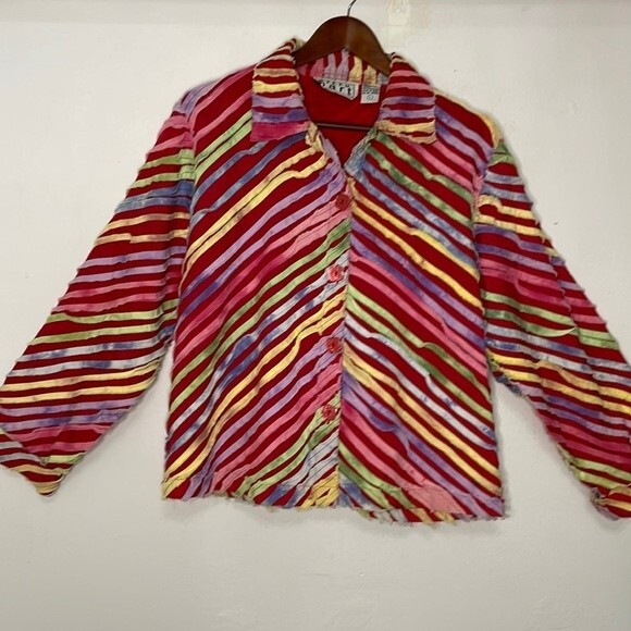Karen Hart rainbow button up jacket womens large vintage 90s - Picture 1 of 10